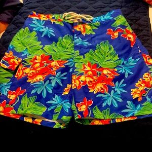 Polo by Ralph Lauren Blue and Green Hawaiian print Swim Shorts